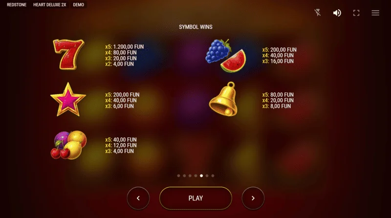 Heart Deluxe 2x - uitbetalingstabel met uitbreidende wild-hart