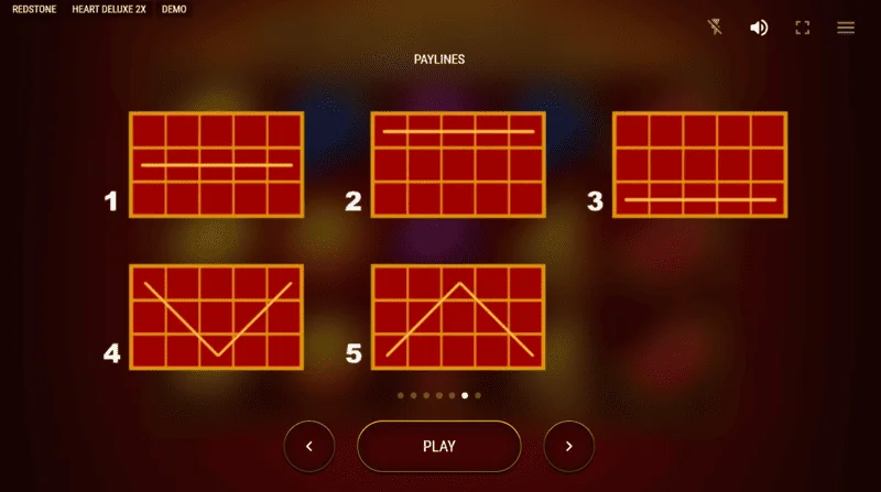 Heart Deluxe 2x - schema van vijf winnende lijnen van links naar rechts